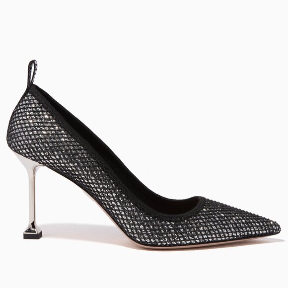 NWT Miu Miu Pointed Toe Pumps Black Mesh Silver Glitter High Heels 35.5 - Picture 2 of 12